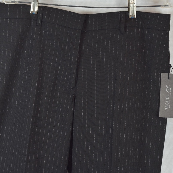 Silver Foil Pinstripe Black Pants SZ 12 RACHEL ZOE NWT - Picture 2 of 9